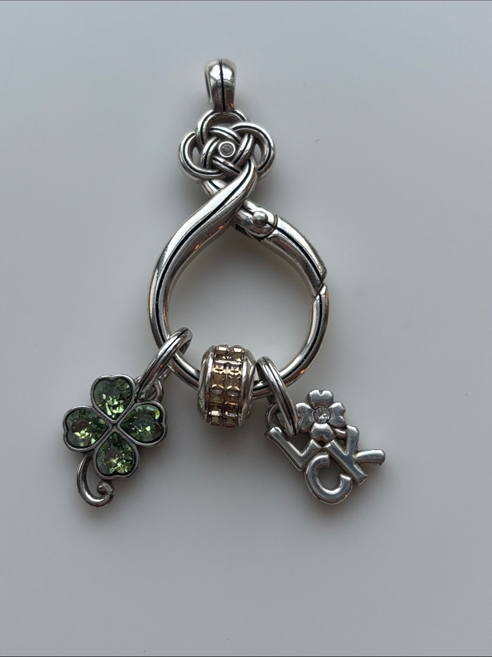 Brighton Irish Silver 'Luck' & Clover Charm Pendant with Green Crystals